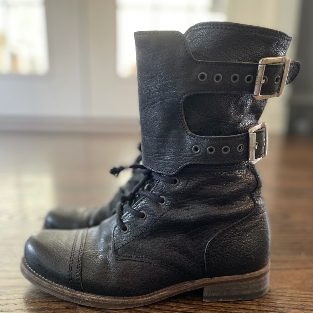 All Saints Damisi Black Leather Combat Boots